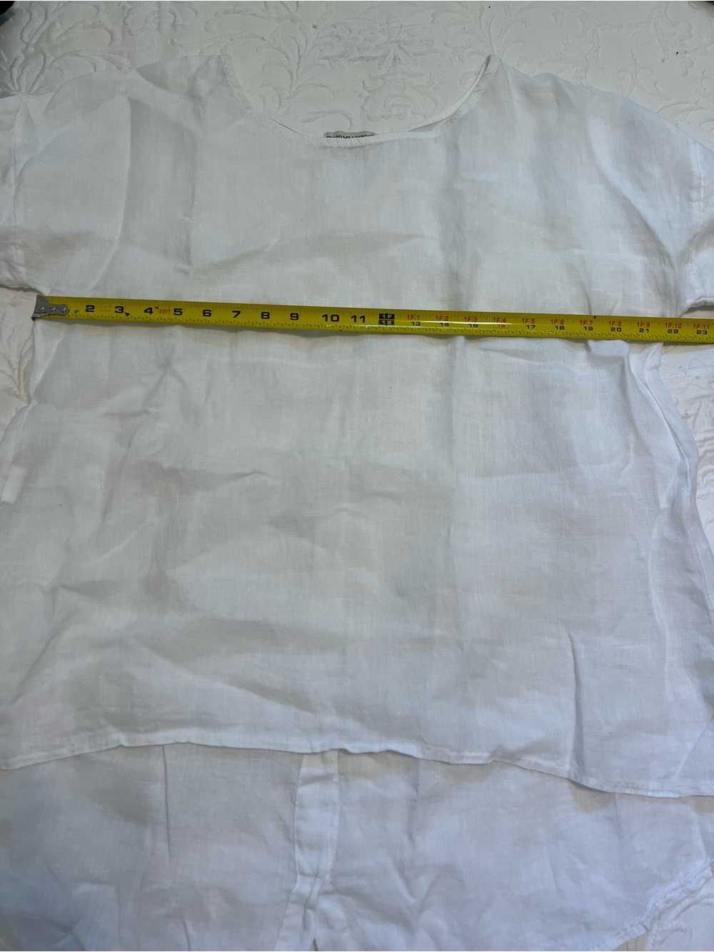 Terzo Millennio White 100% Linen Short-Sleeve Top with Button Detail size Large - Picture 6 of 9